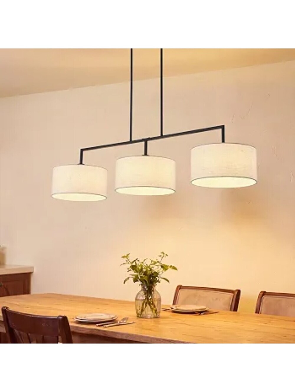 Modern Farmhouse 47" Linear Chandelier with 3 Linen Drum Shades